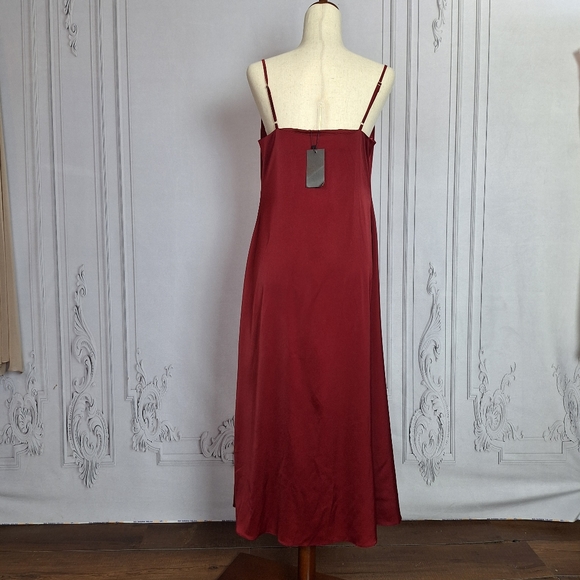 NWT Labera 100% Silk A-Line Cowl Neck Dress Burgundy Sz L with Belt - Picture 5 of 13